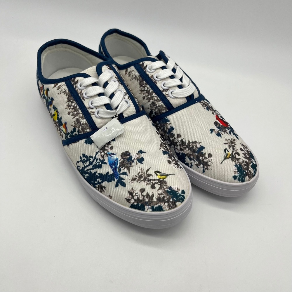 Bradford Exchange Floral Birds of Spring Print Canvas Sneakers Shoes Size 8.5 - Picture 2 of 9